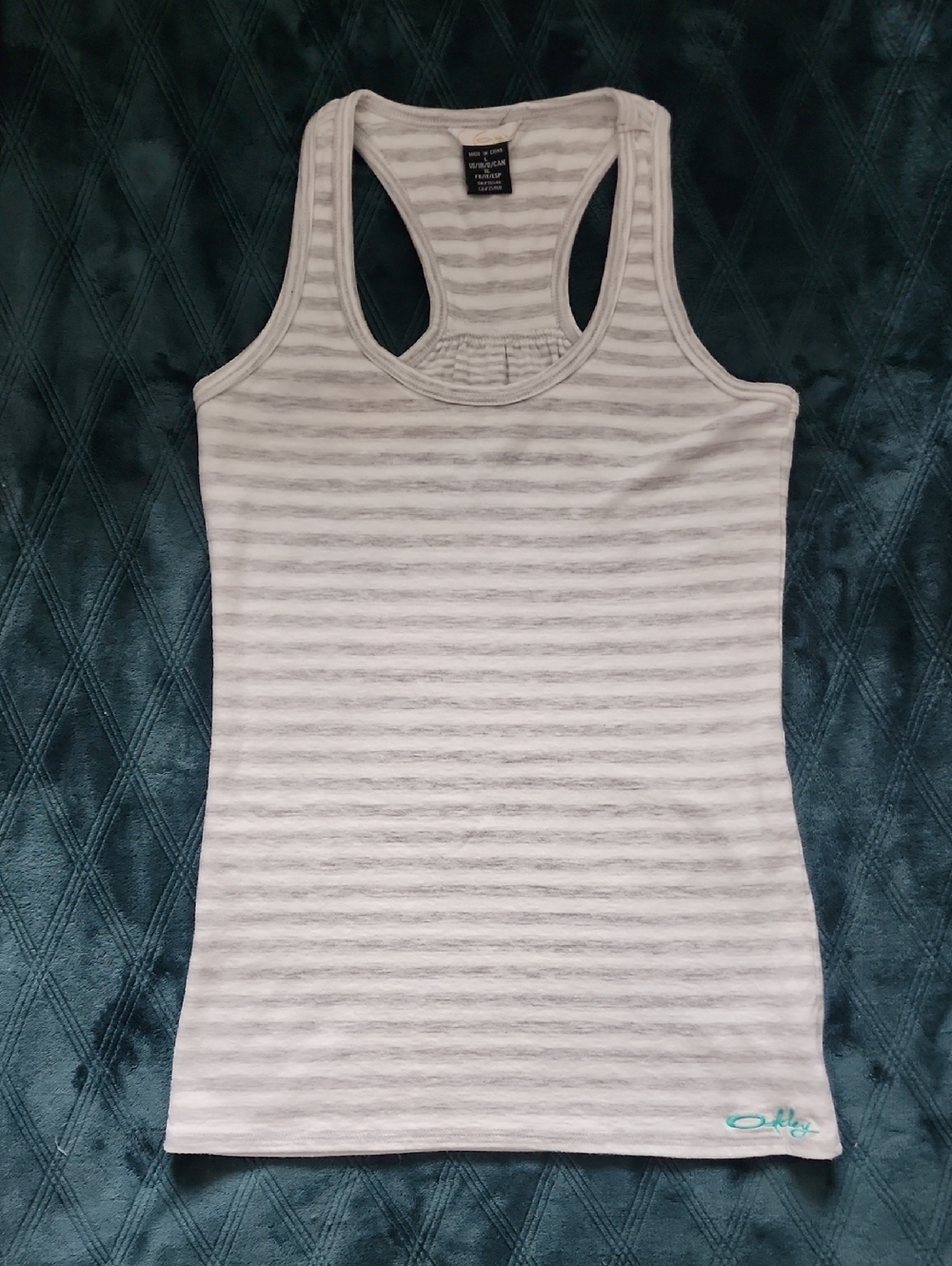 Oakley White and Light Gray Striped Racerback Tank